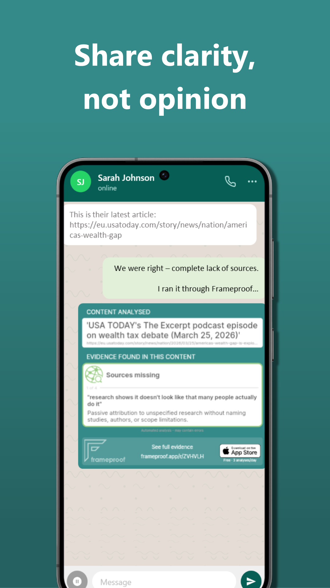 Frameproof card shared in WhatsApp